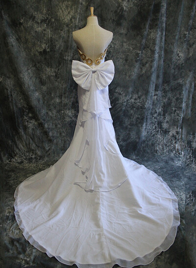 Elegant Strapless Sleeveless Mermaid Sweep Train Chiffon Evening Dresses With Bow(s)/Beading