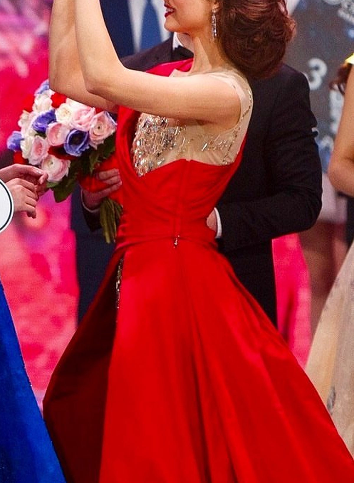 Sparkle & Shine Illusion Neck Sweep Train Sequined/Taffeta Evening Dresses With Overskirt Dress