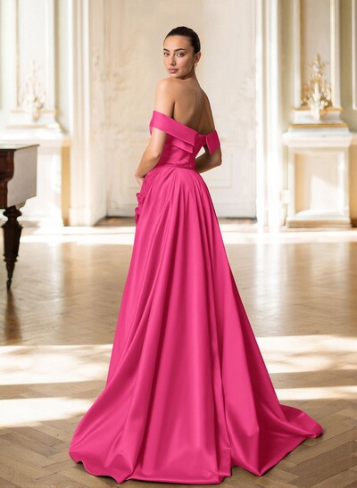 Trumpet/Mermaid Off-The-Shoulder Sweep Train Satin Mother Of The Bride Dresses With Overskirt Dress