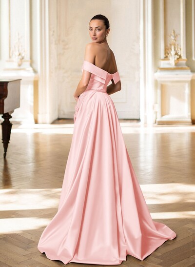 Trumpet/Mermaid Off-The-Shoulder Sweep Train Satin Mother Of The Bride Dresses With Overskirt Dress