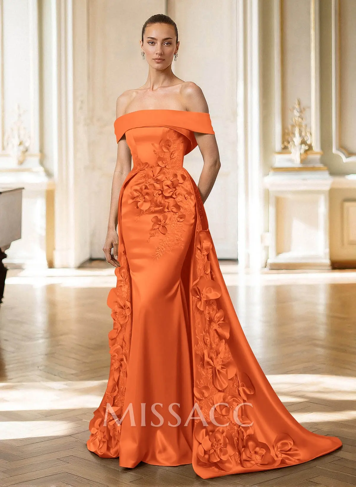 Trumpet/Mermaid Off-The-Shoulder Detachable Train Satin Mother Of