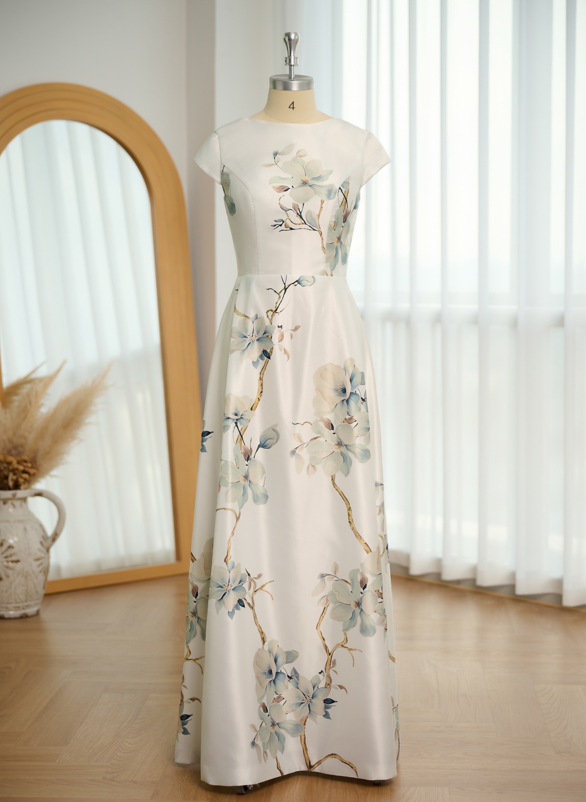 Elegant Scoop Neck A-Line Floor-Length Satin Mother Of The Bride Dresses With Flower(s)