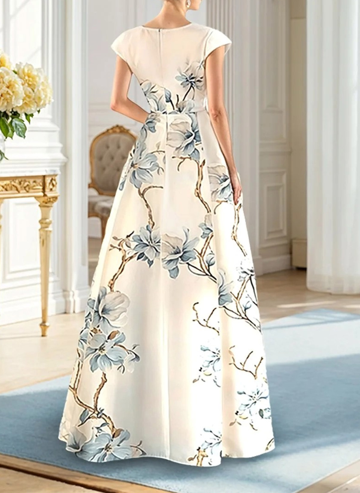 Elegant Scoop Neck A-Line Floor-Length Satin Mother Of The Bride Dresses With Flower(s)