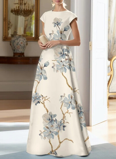 Elegant Scoop Neck A-Line Floor-Length Satin Mother Of The Bride Dresses With Flower(s)