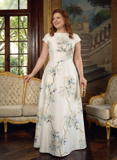 Elegant Scoop Neck A-Line Floor-Length Satin Mother Of The Bride Dresses With Flower(s)