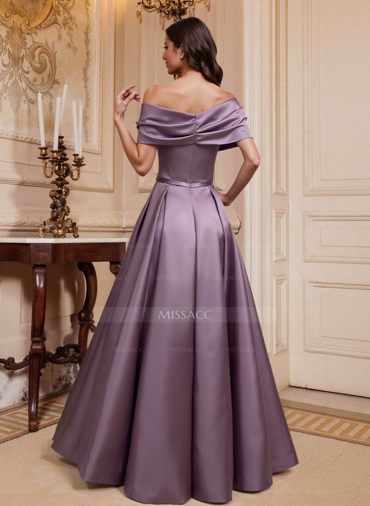 A-Line Off-The-Shoulder Floor-Length Satin Mother Of The Bride Dresses With Bow(s)