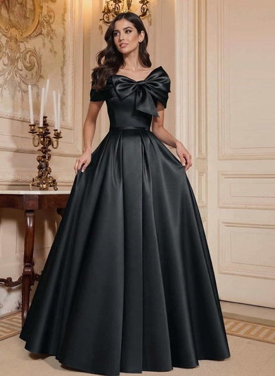 A-Line Off-The-Shoulder Floor-Length Satin Mother Of The Bride Dresses With Bow(s)