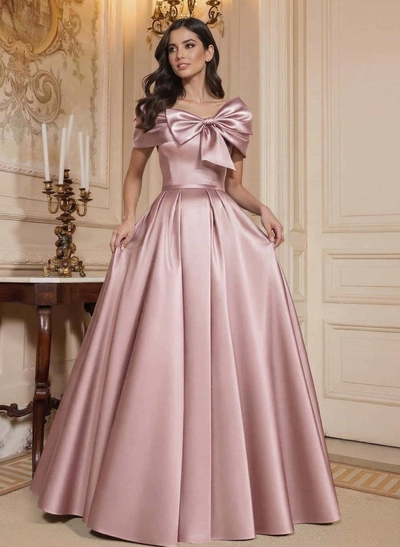 A-Line Off-The-Shoulder Floor-Length Satin Mother Of The Bride Dresses With Bow(s)