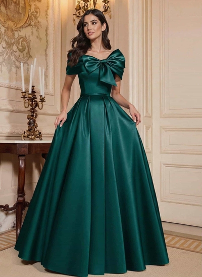 A-Line Off-The-Shoulder Floor-Length Satin Mother Of The Bride Dresses With Bow(s)