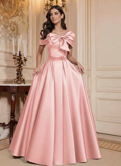 A-Line Off-The-Shoulder Floor-Length Satin Mother Of The Bride Dresses With Bow(s)