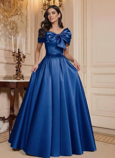 A-Line Off-The-Shoulder Floor-Length Satin Mother Of The Bride Dresses With Bow(s)