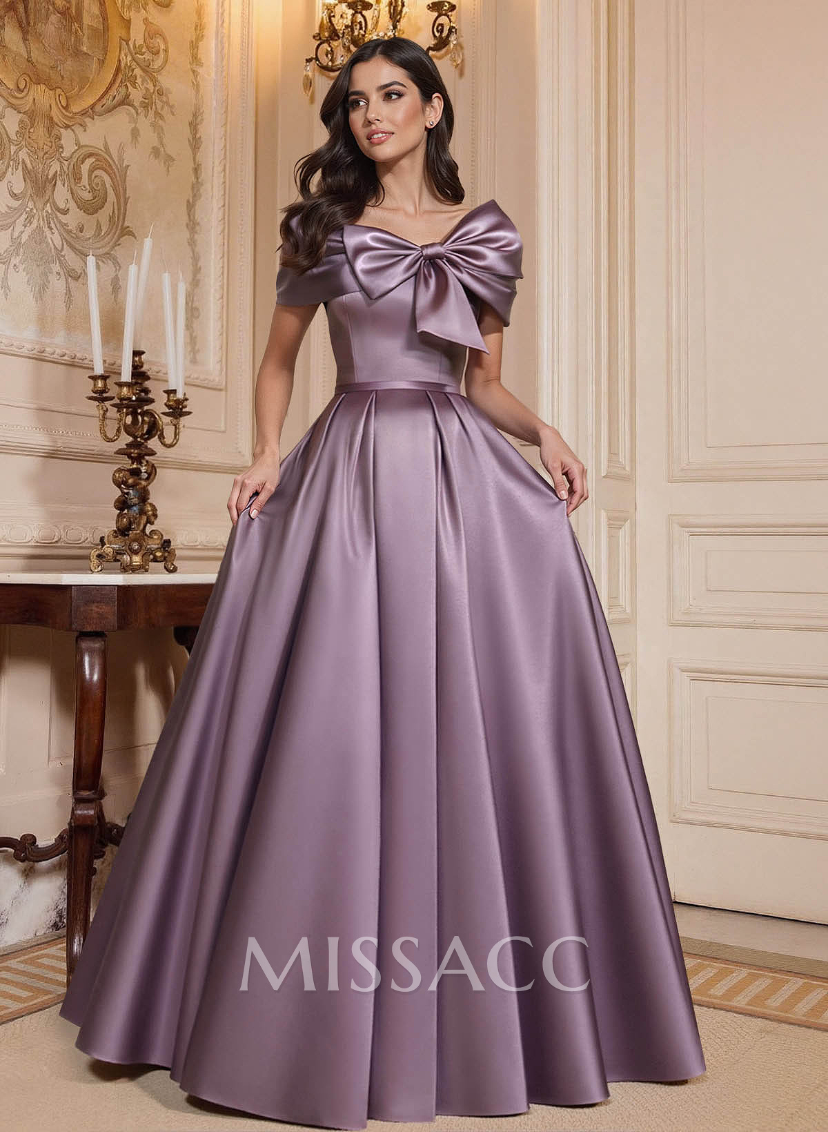 A-Line Off-The-Shoulder Floor-Length Satin Mother Of The Bride Dresses With Bow(s) A-Line Off-The-Shoulder Floor-Length Satin Mother Of The Bride Dresses With Bow(s)