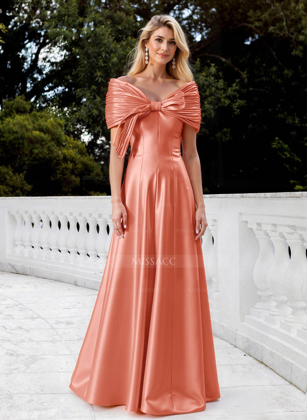 A-Line Off-The-Shoulder Floor-Length Satin Mother Of The Bride Dresses With Bow(s)