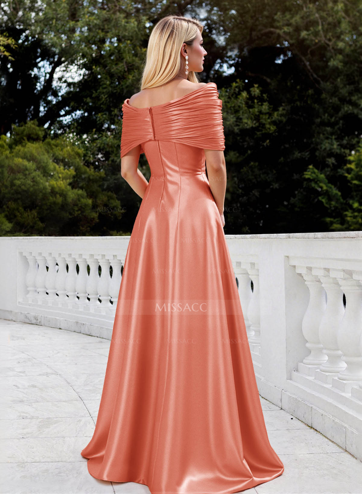 A-Line Off-The-Shoulder Floor-Length Satin Mother Of The Bride Dresses With Bow(s)