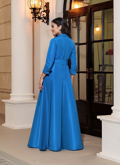 A-Line V-Neck 3/4 Sleeves Floor-Length Satin Mother Of The Bride Dresses With Bow(s)