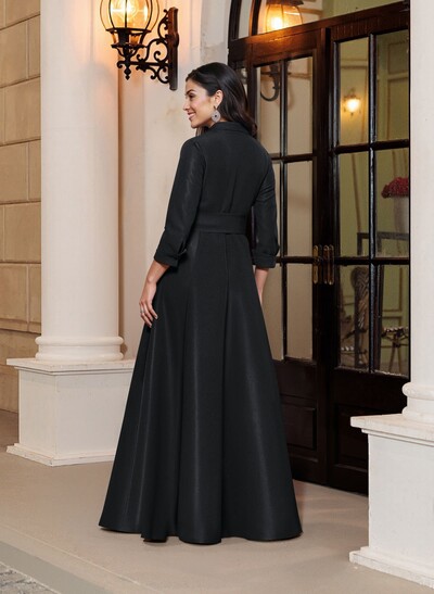 A-Line V-Neck 3/4 Sleeves Floor-Length Satin Mother Of The Bride Dresses With Bow(s)