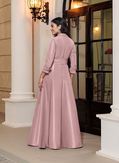 A-Line V-Neck 3/4 Sleeves Floor-Length Satin Mother Of The Bride Dresses With Bow(s)