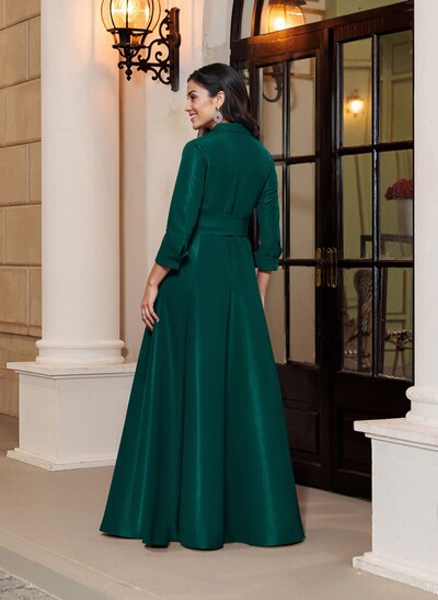 A-Line V-Neck 3/4 Sleeves Floor-Length Satin Mother Of The Bride Dresses With Bow(s)