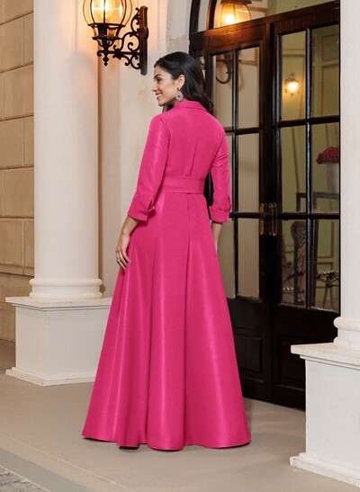 A-Line V-Neck 3/4 Sleeves Floor-Length Satin Mother Of The Bride Dresses With Bow(s)