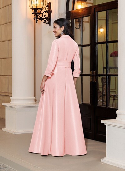 A-Line V-Neck 3/4 Sleeves Floor-Length Satin Mother Of The Bride Dresses With Bow(s)