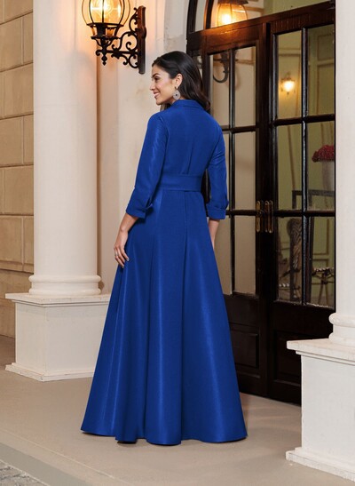 A-Line V-Neck 3/4 Sleeves Floor-Length Satin Mother Of The Bride Dresses With Bow(s)