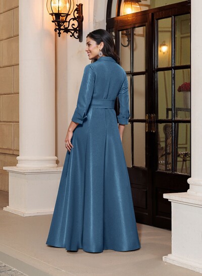 A-Line V-Neck 3/4 Sleeves Floor-Length Satin Mother Of The Bride Dresses With Bow(s)