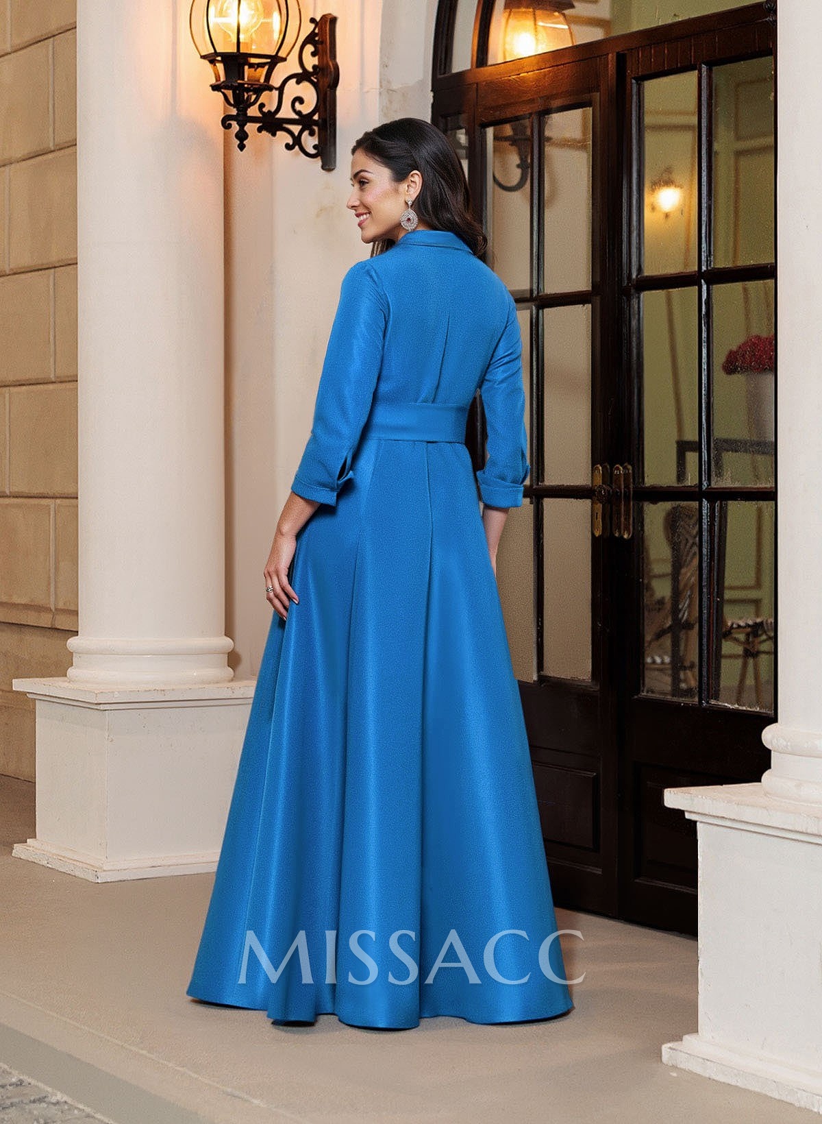 A-Line V-Neck 3/4 Sleeves Floor-Length Satin Mother Of The Bride Dresses With Bow(s) A-Line V-Neck 3/4 Sleeves Floor-Length Satin Mother Of The Bride Dresses With Bow(s)