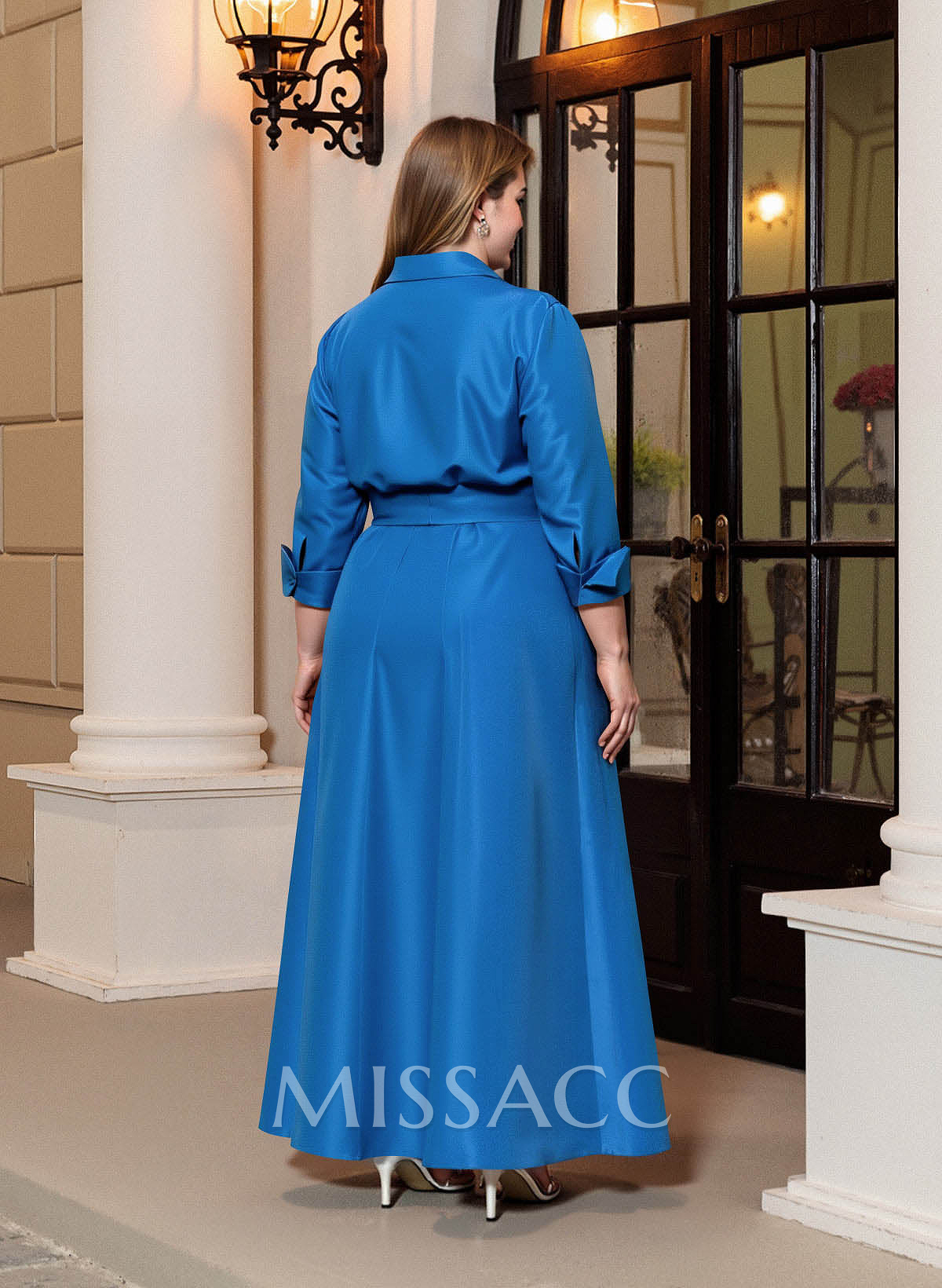 A-Line V-Neck 3/4 Sleeves Floor-Length Satin Mother Of The Bride Dresses With Bow(s) A-Line V-Neck 3/4 Sleeves Floor-Length Satin Mother Of The Bride Dresses With Bow(s)