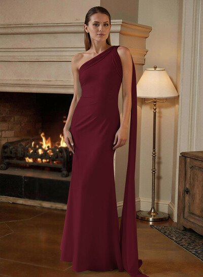Trumpet/Mermaid One-Shoulder Sleeveless Floor-Length Chiffon Mother Of The Bride Dresses With Sweeping Side Drape