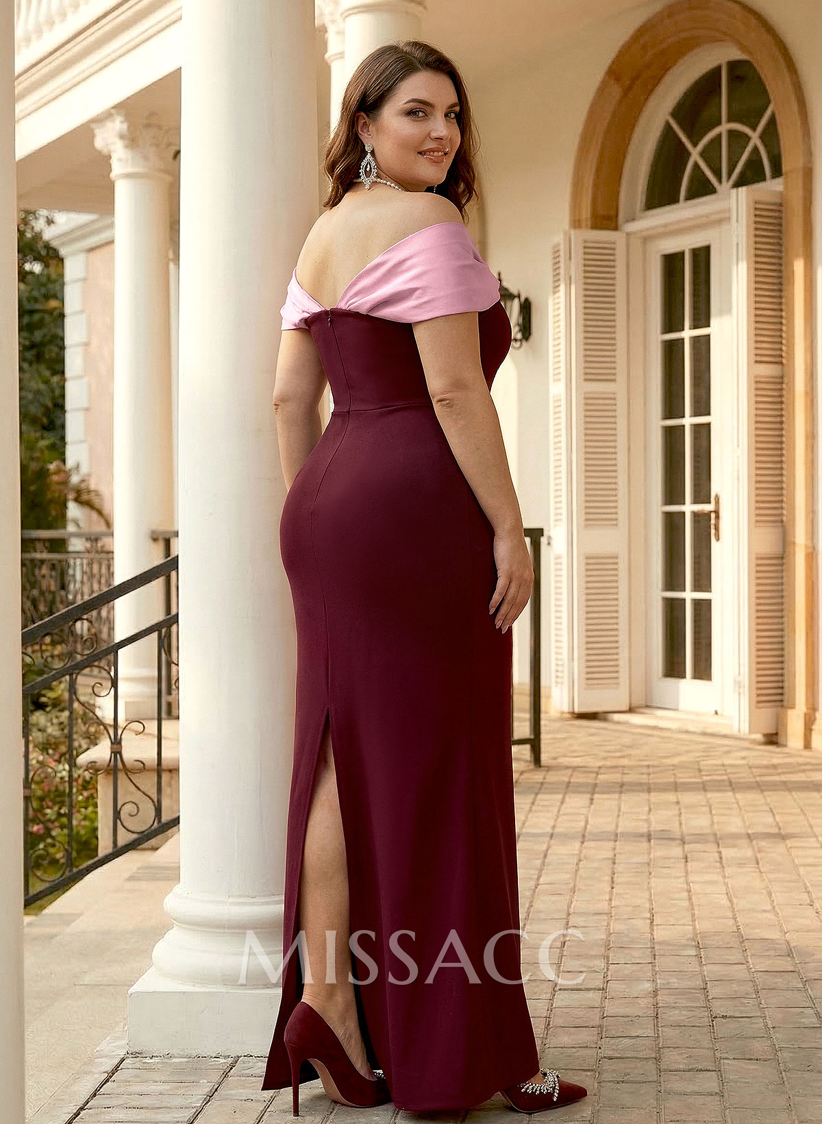 Sheath/Column Off-The-Shoulder Floor-Length Elastic Satin Mother Of The Bride Dresses With Back Slit Sheath/Column Off-The-Shoulder Floor-Length Elastic Satin Mother Of The Bride Dresses With Back Slit
