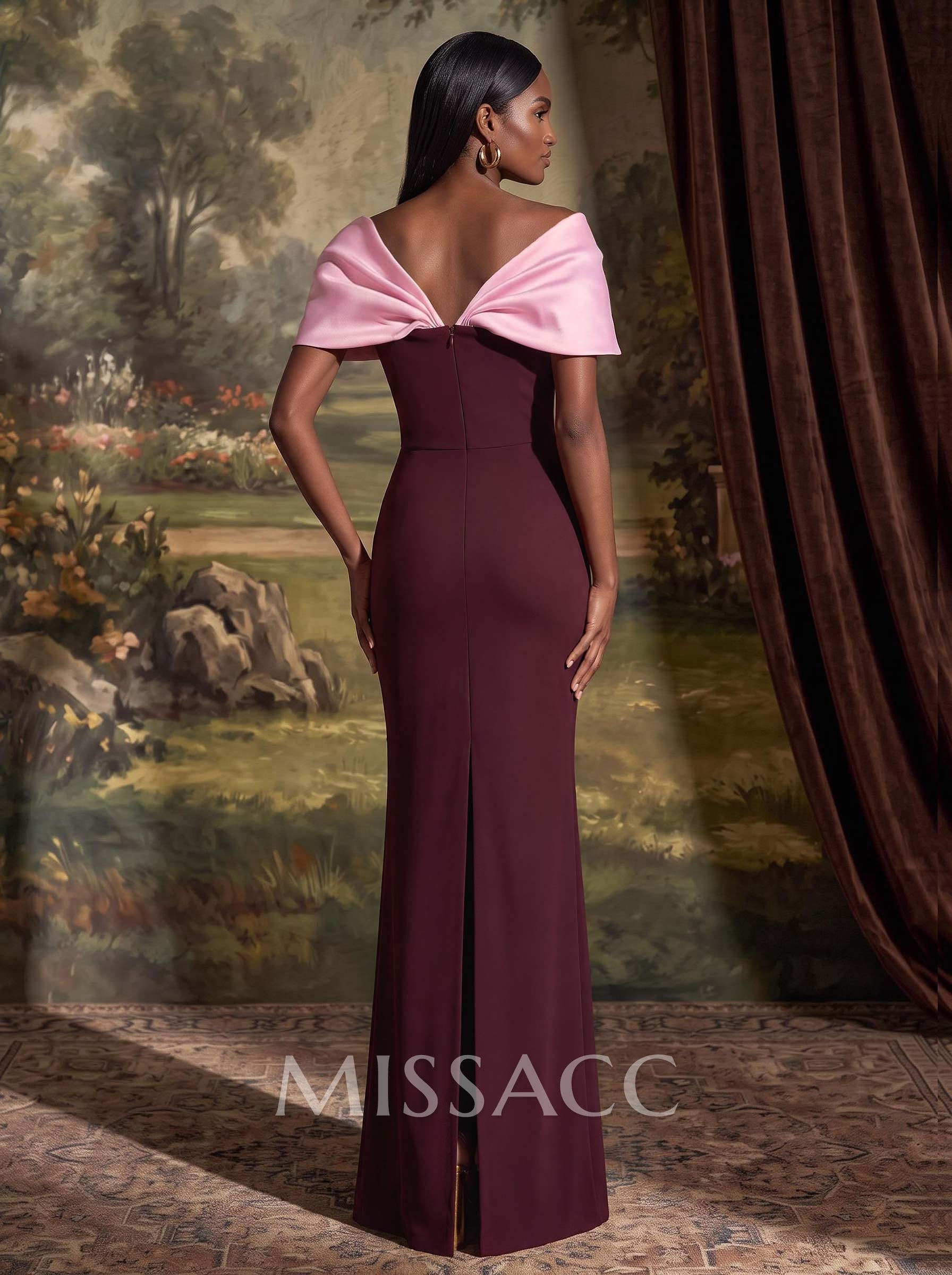 Sheath/Column Off-The-Shoulder Floor-Length Elastic Satin Mother Of The Bride Dresses With Back Slit
