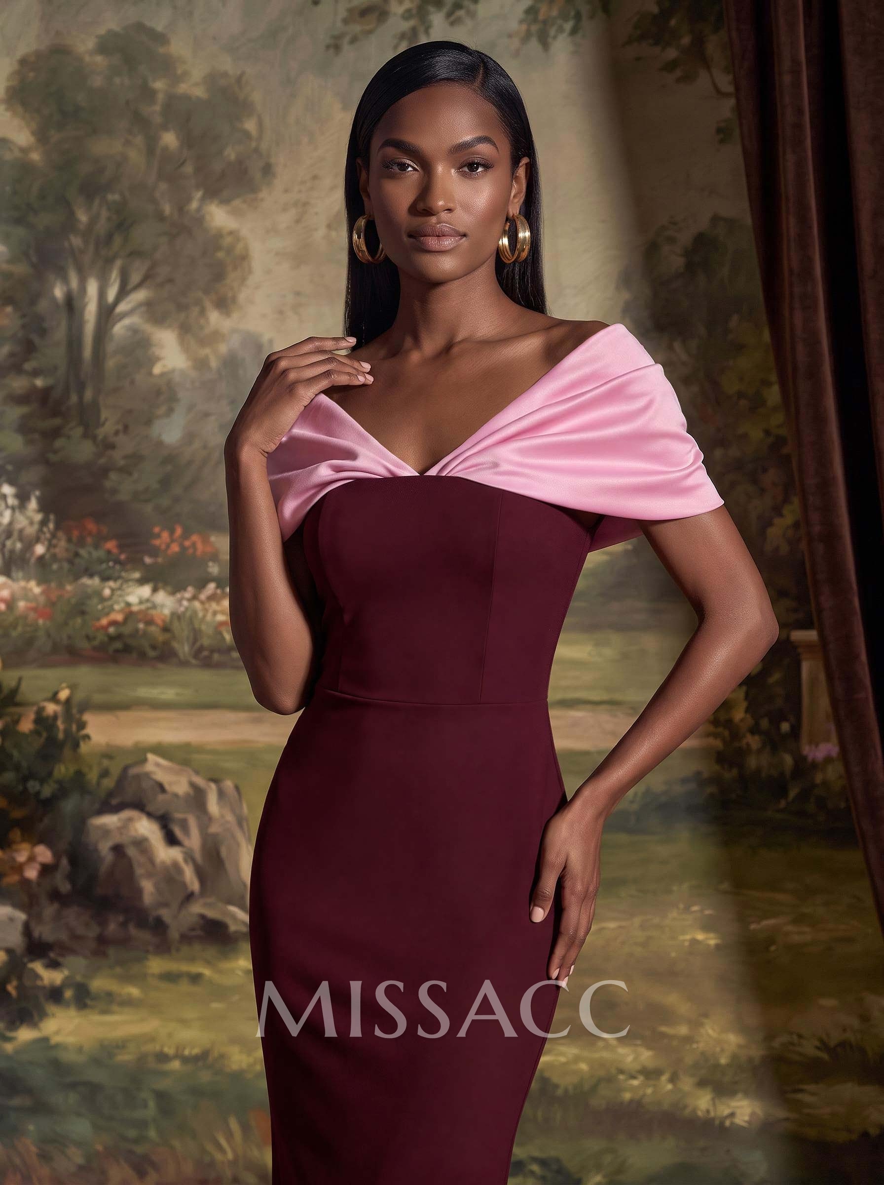 Sheath/Column Off-The-Shoulder Floor-Length Elastic Satin Mother Of The Bride Dresses With Back Slit
