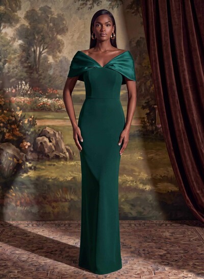 Sheath/Column Off-The-Shoulder Floor-Length Elastic Satin Mother Of The Bride Dresses With Back Slit