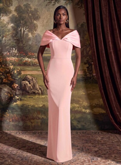 Sheath/Column Off-The-Shoulder Floor-Length Elastic Satin Mother Of The Bride Dresses With Back Slit