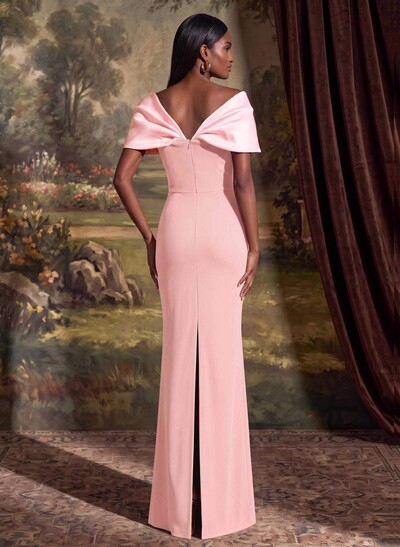 Sheath/Column Off-The-Shoulder Floor-Length Elastic Satin Mother Of The Bride Dresses With Back Slit