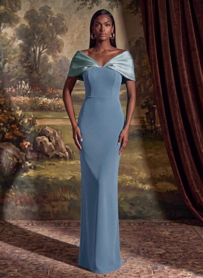 Sheath/Column Off-The-Shoulder Floor-Length Elastic Satin Mother Of The Bride Dresses With Back Slit