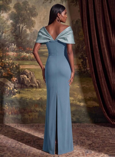 Sheath/Column Off-The-Shoulder Floor-Length Elastic Satin Mother Of The Bride Dresses With Back Slit