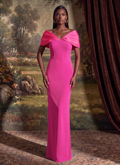 Sheath/Column Off-The-Shoulder Floor-Length Elastic Satin Mother Of The Bride Dresses With Back Slit
