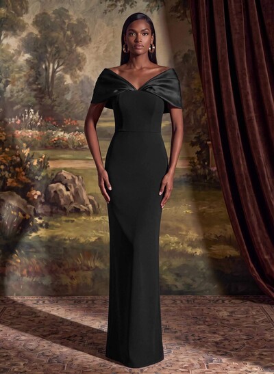 Sheath/Column Off-The-Shoulder Floor-Length Elastic Satin Mother Of The Bride Dresses With Back Slit