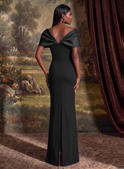 Sheath/Column Off-The-Shoulder Floor-Length Elastic Satin Mother Of The Bride Dresses With Back Slit