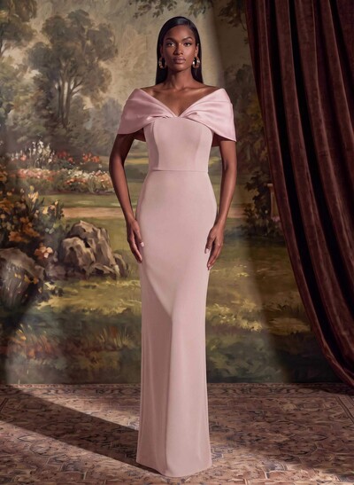 Sheath/Column Off-The-Shoulder Floor-Length Elastic Satin Mother Of The Bride Dresses With Back Slit