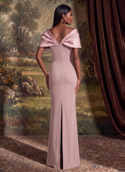 Sheath/Column Off-The-Shoulder Floor-Length Elastic Satin Mother Of The Bride Dresses With Back Slit