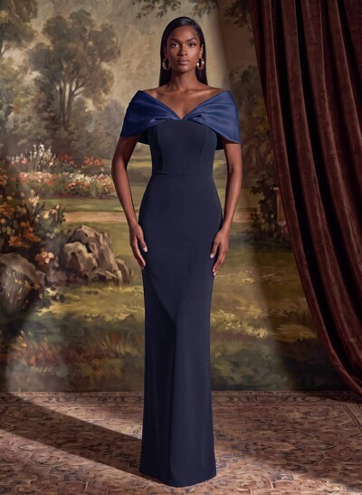 Sheath/Column Off-The-Shoulder Floor-Length Elastic Satin Mother Of The Bride Dresses With Back Slit