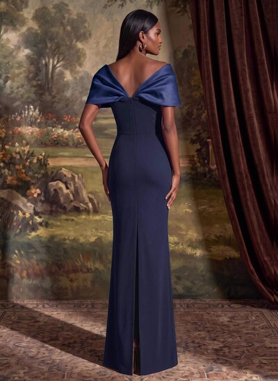 Sheath/Column Off-The-Shoulder Floor-Length Elastic Satin Mother Of The Bride Dresses With Back Slit