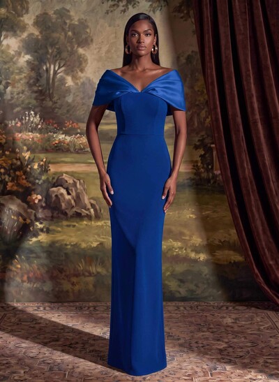 Sheath/Column Off-The-Shoulder Floor-Length Elastic Satin Mother Of The Bride Dresses With Back Slit
