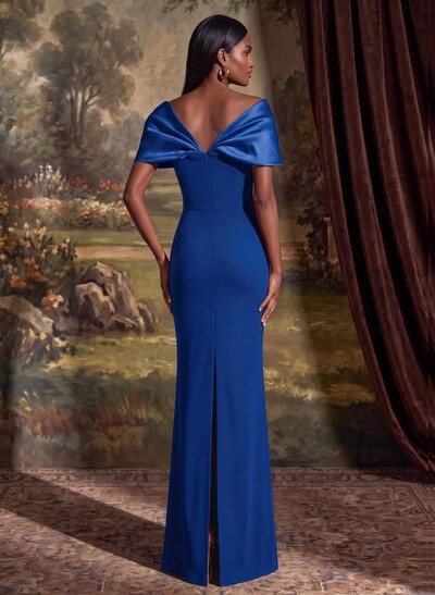 Sheath/Column Off-The-Shoulder Floor-Length Elastic Satin Mother Of The Bride Dresses With Back Slit