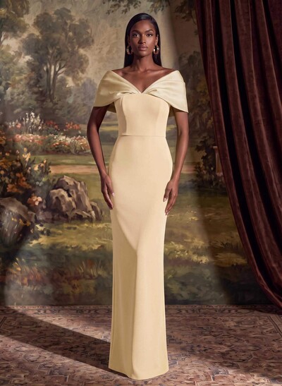 Sheath/Column Off-The-Shoulder Floor-Length Elastic Satin Mother Of The Bride Dresses With Back Slit
