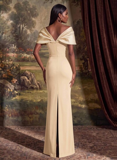 Sheath/Column Off-The-Shoulder Floor-Length Elastic Satin Mother Of The Bride Dresses With Back Slit