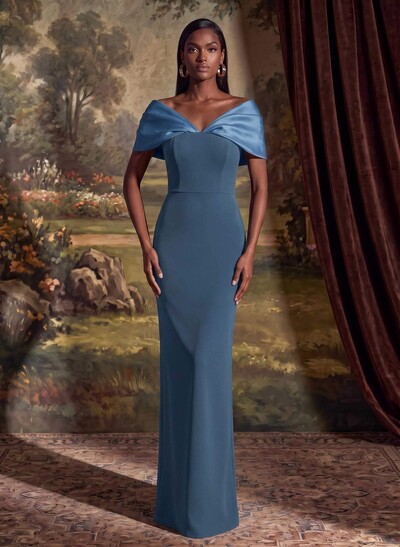 Sheath/Column Off-The-Shoulder Floor-Length Elastic Satin Mother Of The Bride Dresses With Back Slit