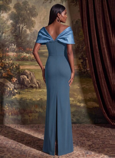 Sheath/Column Off-The-Shoulder Floor-Length Elastic Satin Mother Of The Bride Dresses With Back Slit